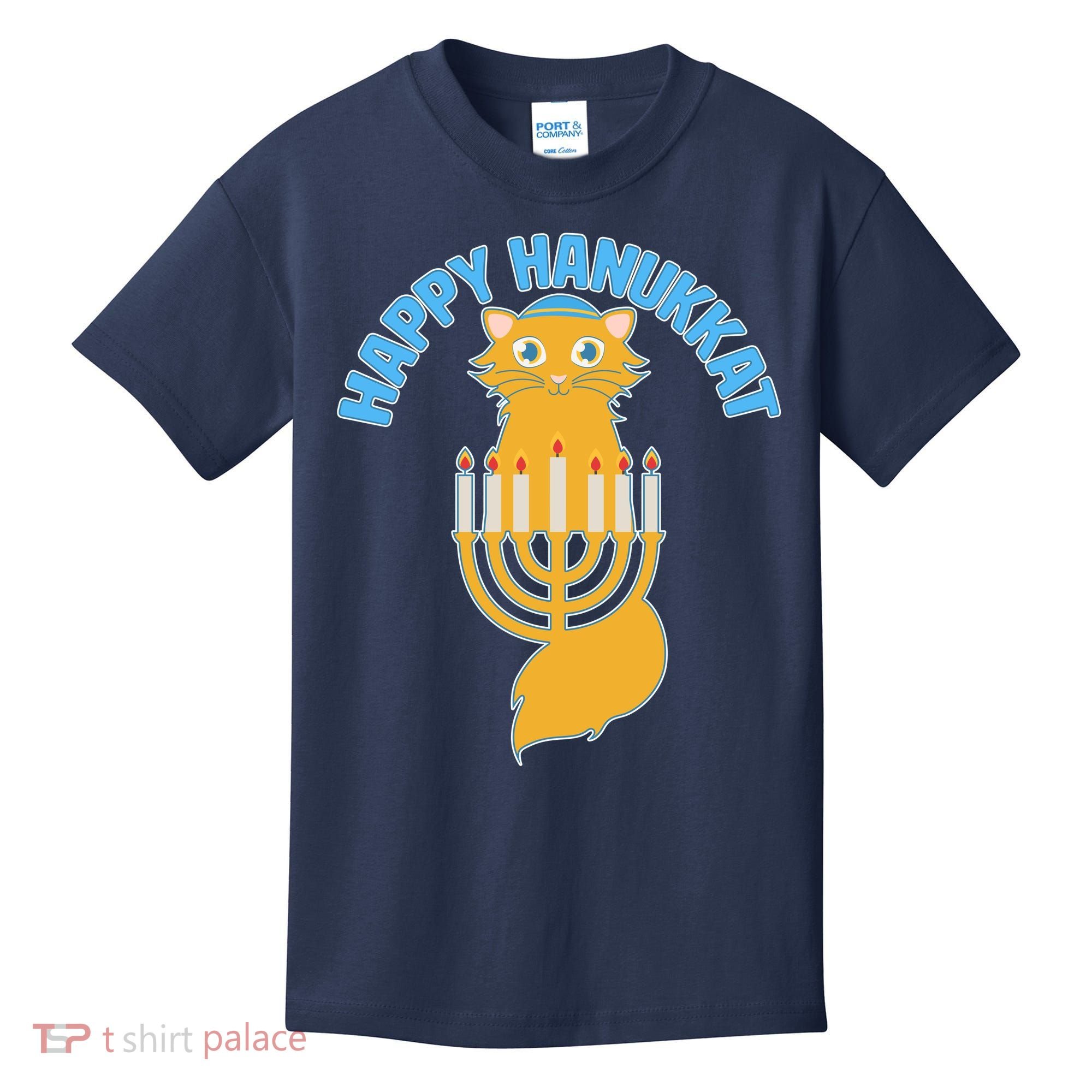 Happy Hanukkat Hanukkah Jewish Cat Kids T-Shirt