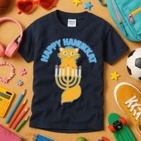 Happy Hanukkat Hanukkah Jewish Cat Kids T-Shirt thumb 3