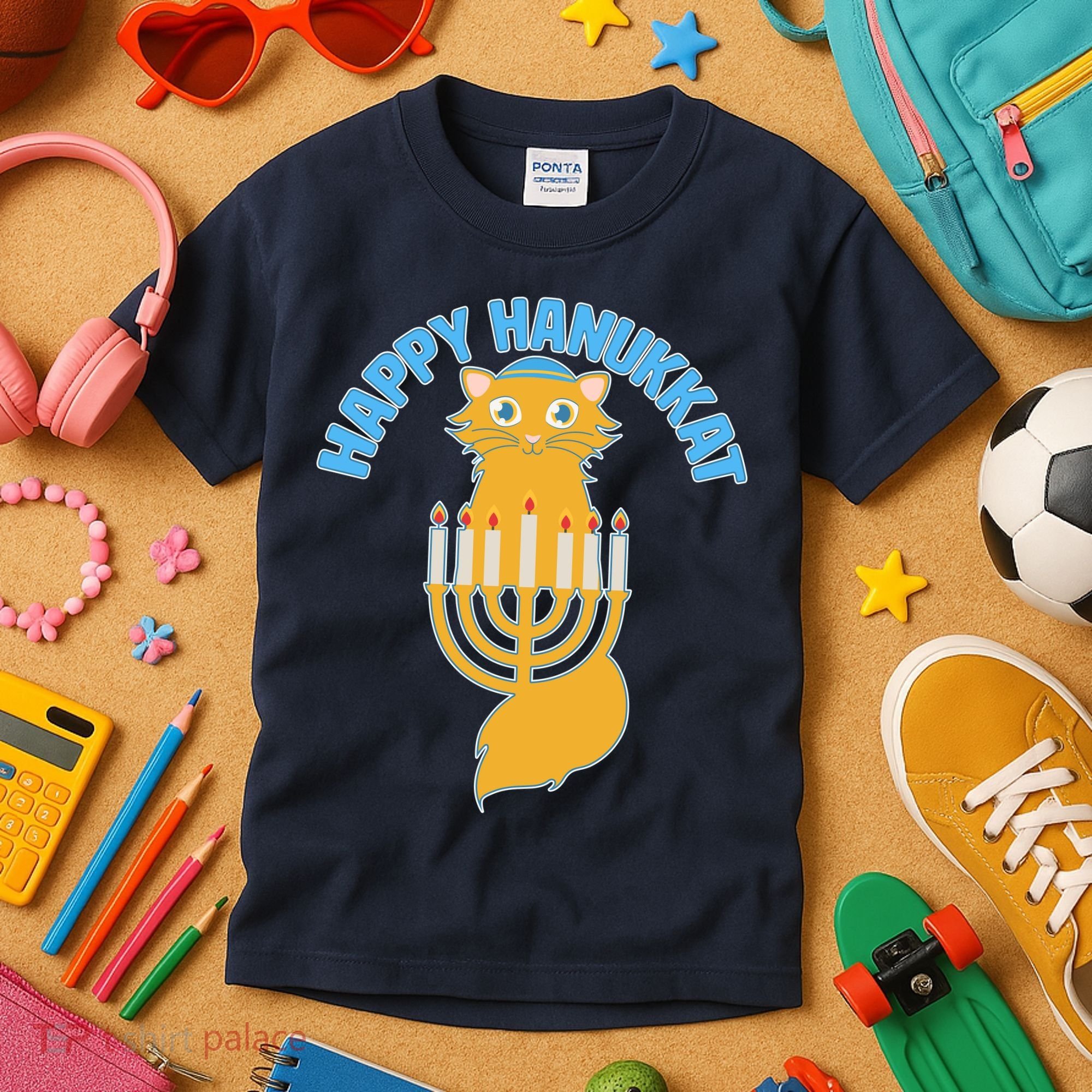 Happy Hanukkat Hanukkah Jewish Cat Kids T-Shirt