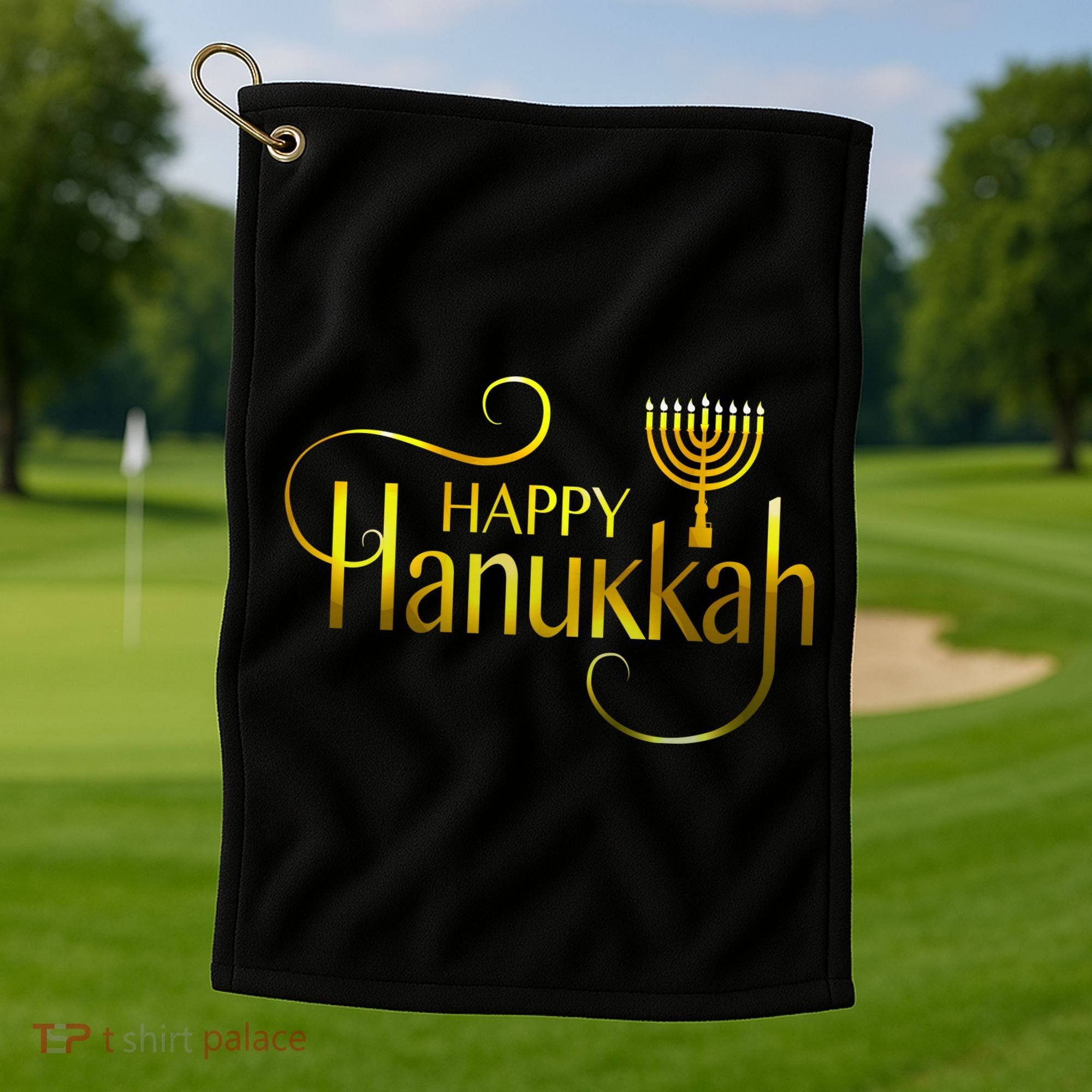Happy Haunkkah Menorah Logo Golf Towel