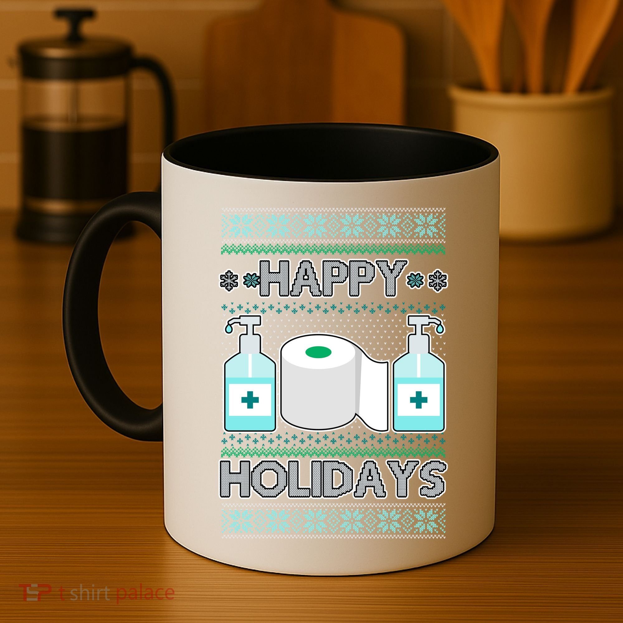 Happy Holidays Toilet Paper Hand Sanitizer Ugly Christmas Sweater  Coffee Mug