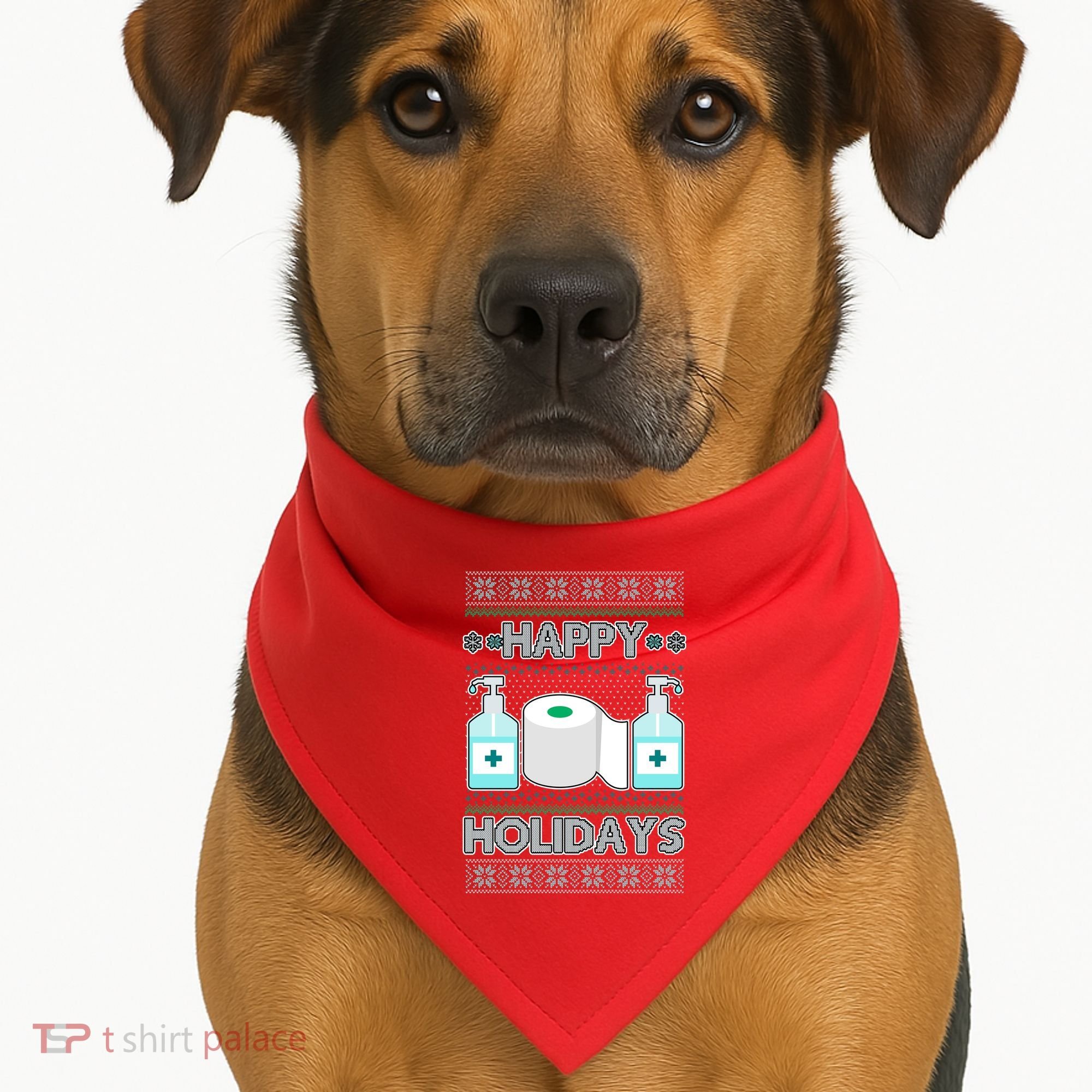 Happy Holidays Toilet Paper Hand Sanitizer Ugly Christmas Sweater  USA-Made Doggie Bandana