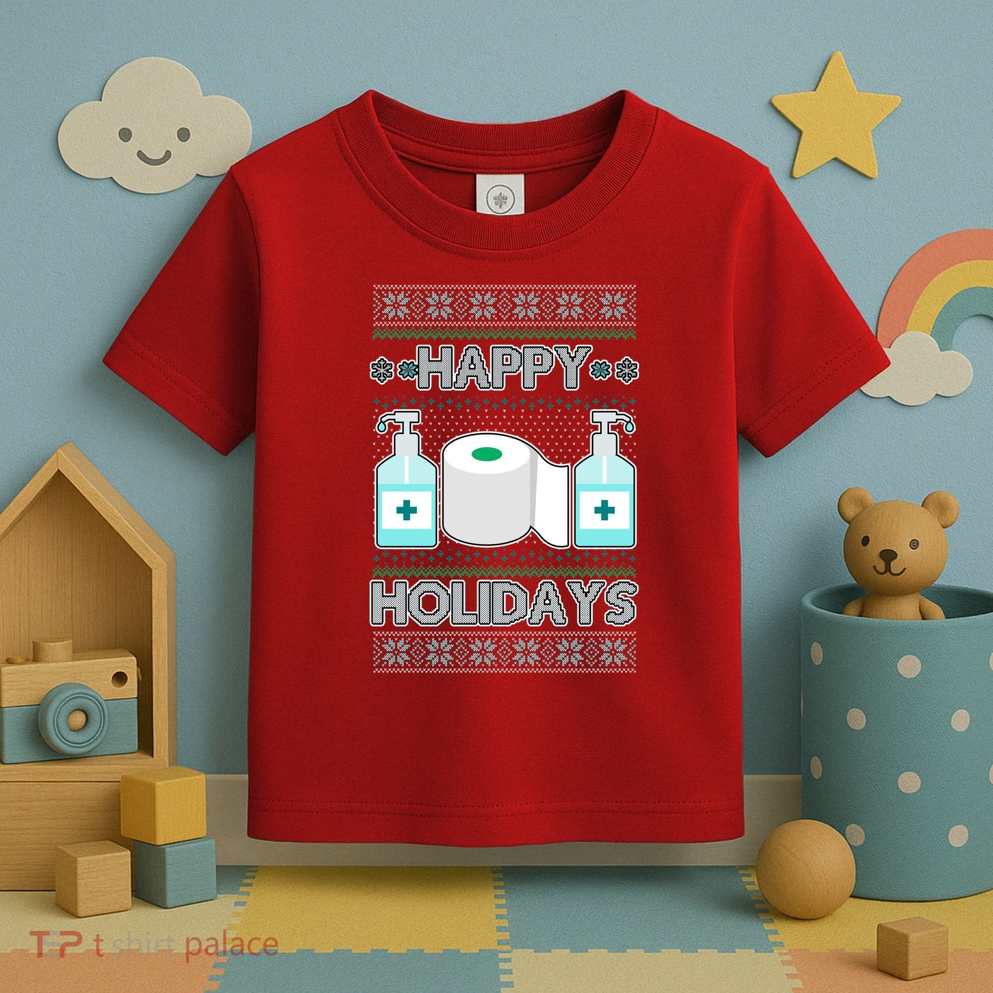 Happy Holidays Toilet Paper Hand Sanitizer Ugly Christmas Sweater  Toddler T-Shirt