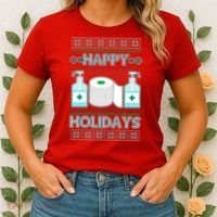 Happy Holidays Toilet Paper Hand Sanitizer Ugly Christmas Sweater  Women's T-Shirt thumb 2