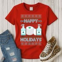 Happy Holidays Toilet Paper Hand Sanitizer Ugly Christmas Sweater  Women's T-Shirt thumb 3