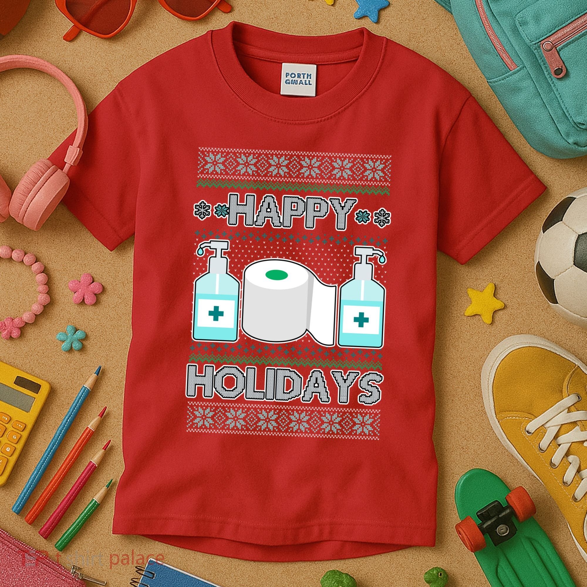 Happy Holidays Toilet Paper Hand Sanitizer Ugly Christmas Sweater  Kids T-Shirt