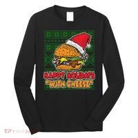Happy Holidays With Cheese Ugly Christmas Sweater Long Sleeve Shirt thumb 0