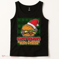 Happy Holidays With Cheese Ugly Christmas Sweater Tank Top thumb 2