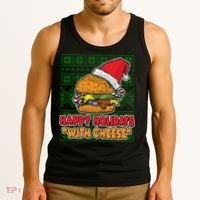 Happy Holidays With Cheese Ugly Christmas Sweater Tank Top thumb 3