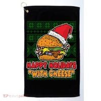 Happy Holidays With Cheese Ugly Christmas Sweater Golf Towel thumb 0