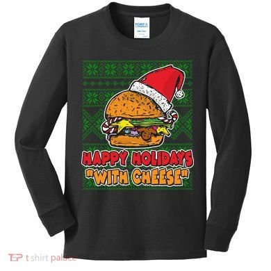 Happy Holidays With Cheese Ugly Christmas Sweater Kids Long Sleeve Shirt