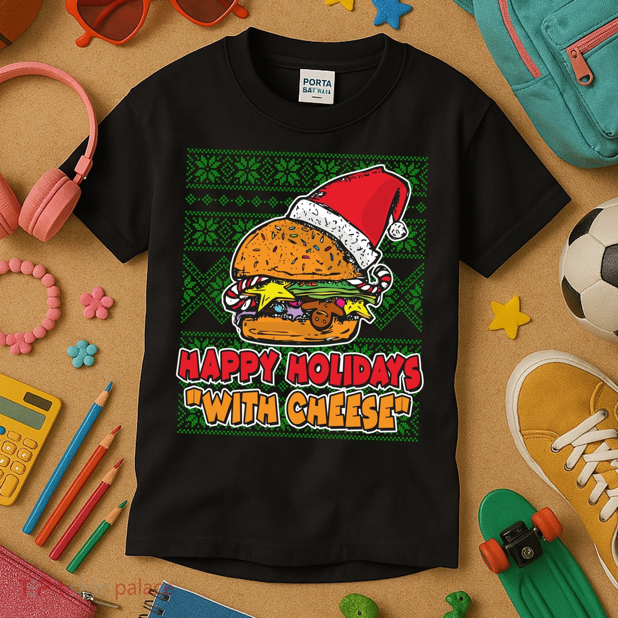 Happy Holidays With Cheese Ugly Christmas Sweater Kids T-Shirt