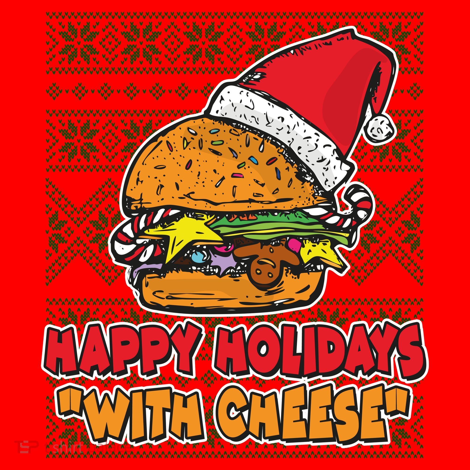 Happy Holidays With Cheese Ugly Christmas Sweater Santa Hat