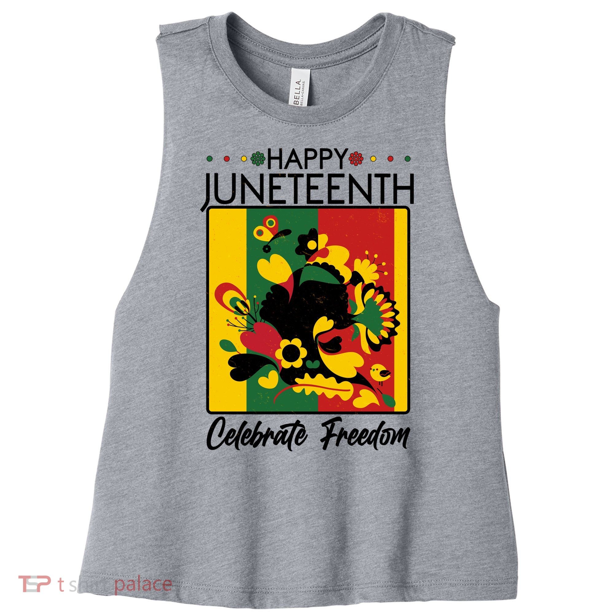 Happy Juneteenth Celebrate Freedom  Abstract Art Women's Racerback Cropped Tank