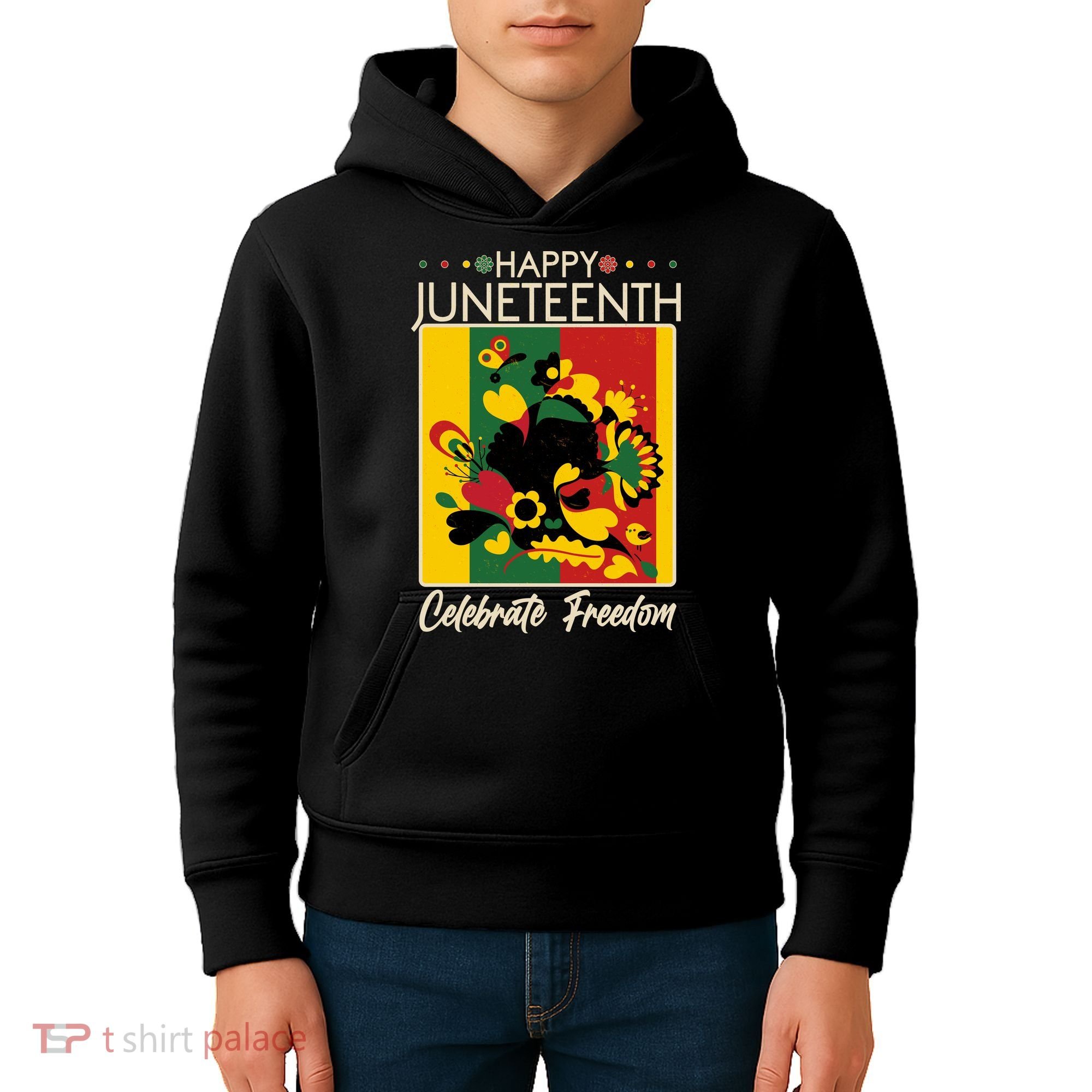 Happy Juneteenth Celebrate Freedom  Abstract Art Kids Hoodie