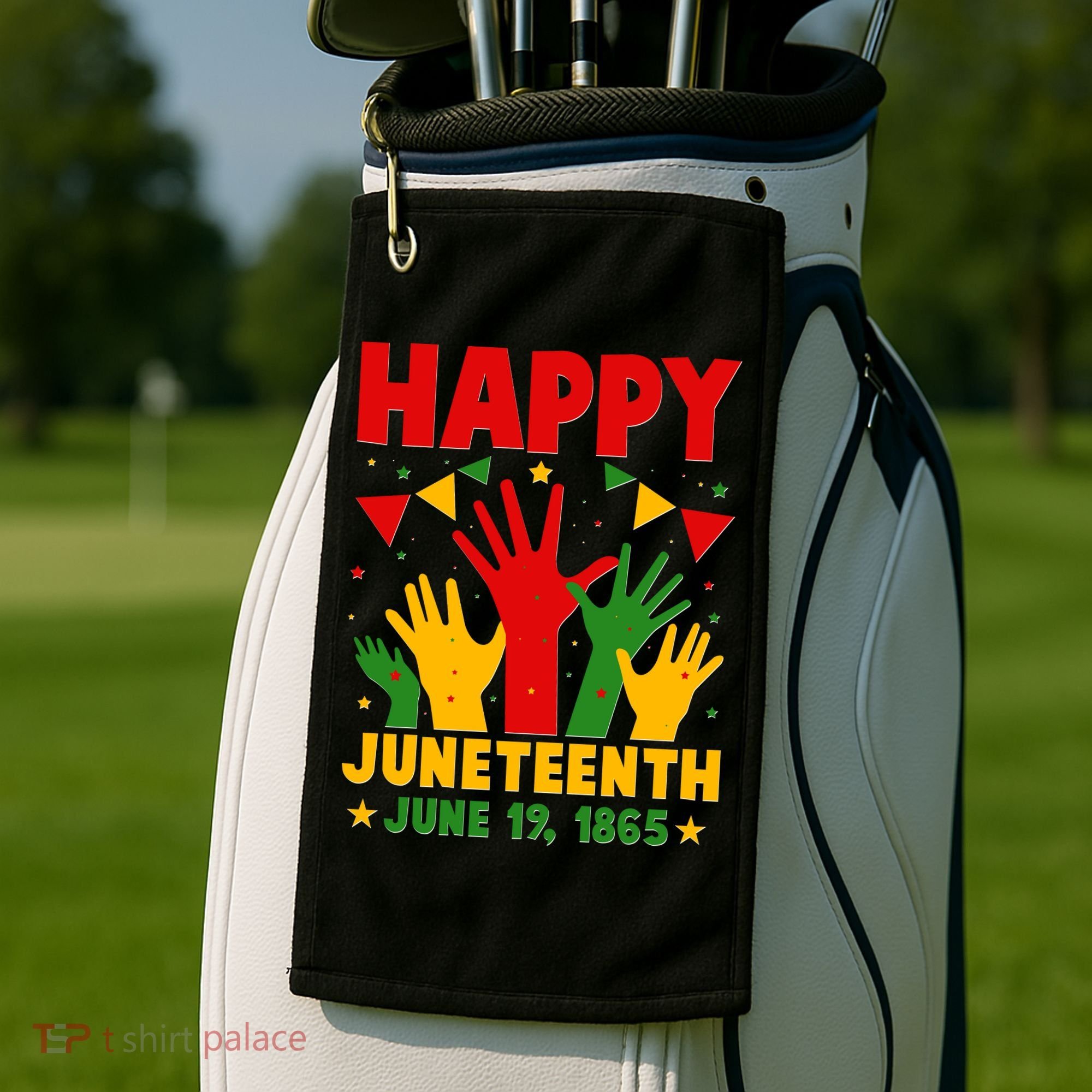 Happy Juneteenth June 19 1865 Celebration Raised Hands Golf Towel