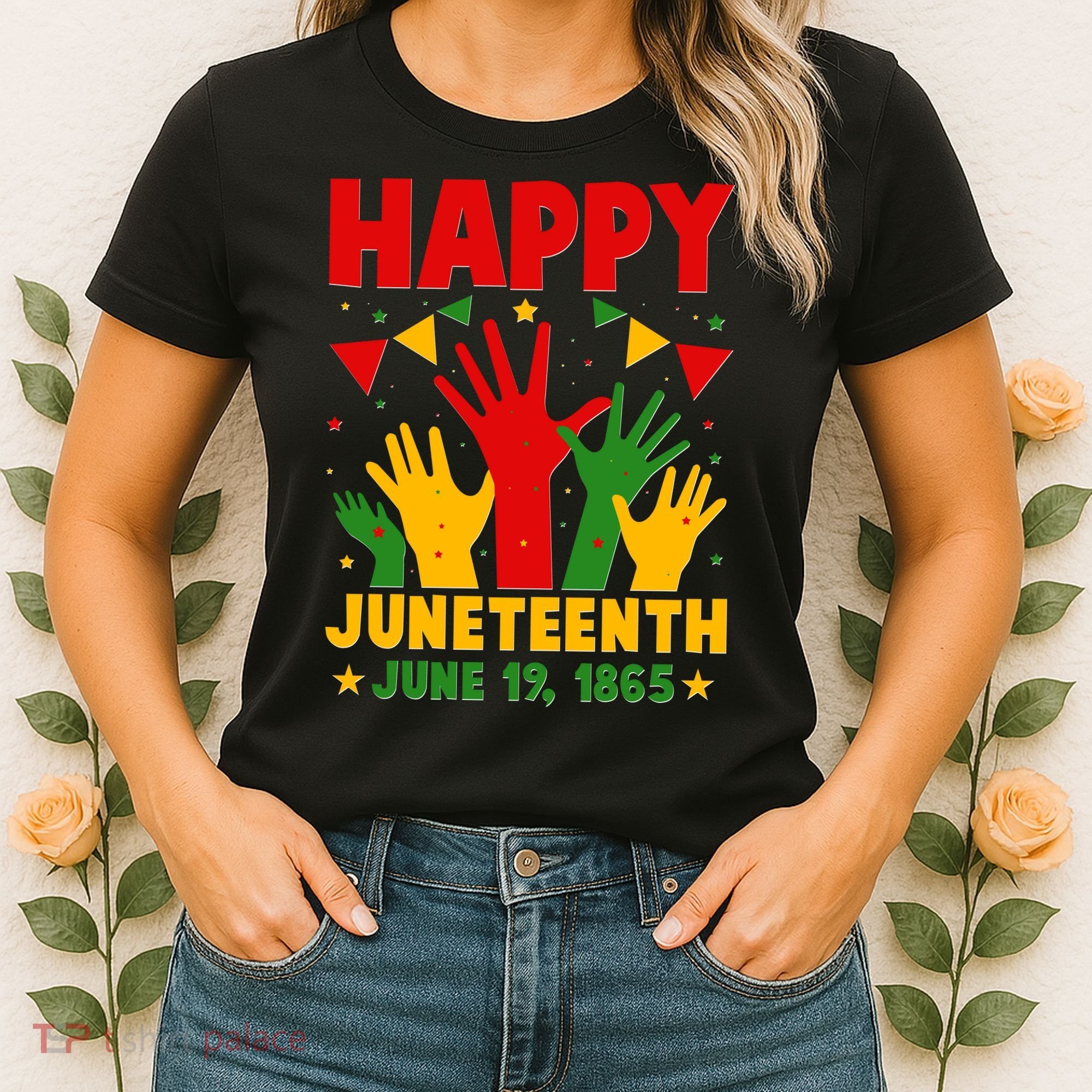 Happy Juneteenth June 19 1865 Celebration Raised Hands Women's T-Shirt
