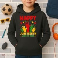 Happy Juneteenth June 19 1865 Celebration Raised Hands Kids Hoodie thumb 2