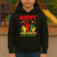 Happy Juneteenth June 19 1865 Celebration Raised Hands Kids Hoodie thumb 3