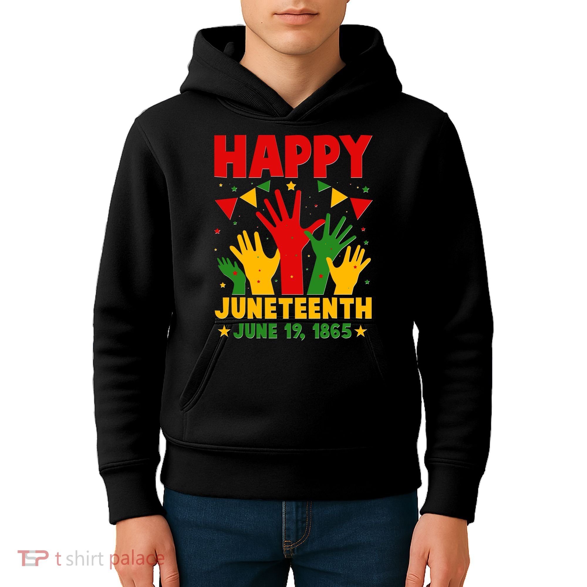 Happy Juneteenth June 19 1865 Celebration Raised Hands Kids Hoodie