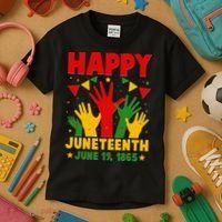 Happy Juneteenth June 19 1865 Celebration Raised Hands Kids T-Shirt thumb 3