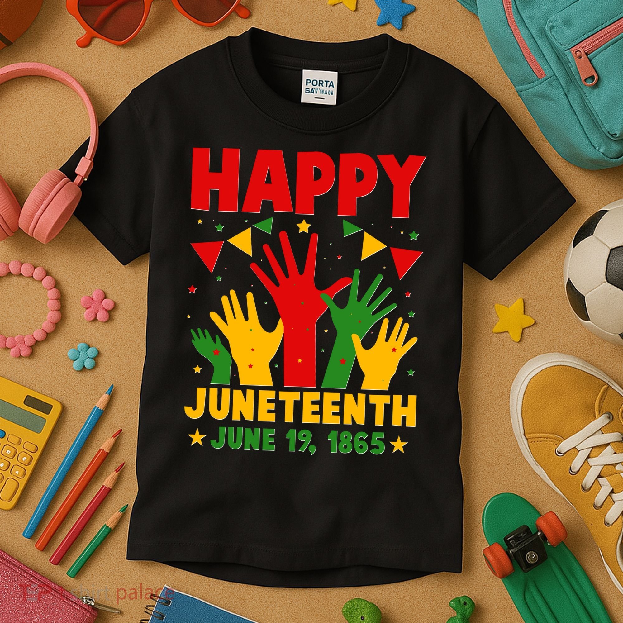 Happy Juneteenth June 19 1865 Celebration Raised Hands Kids T-Shirt