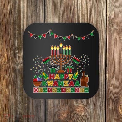 Happy Kwanzaa Traditional Colors Kinara Candles Coaster