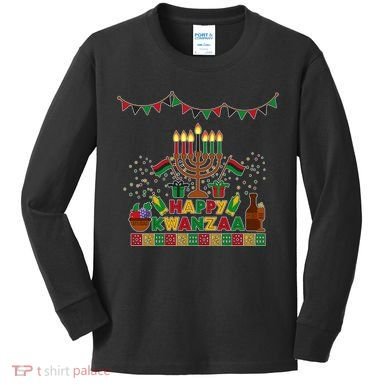 Happy Kwanzaa Traditional Colors Kinara Candles Kids Long Sleeve Shirt