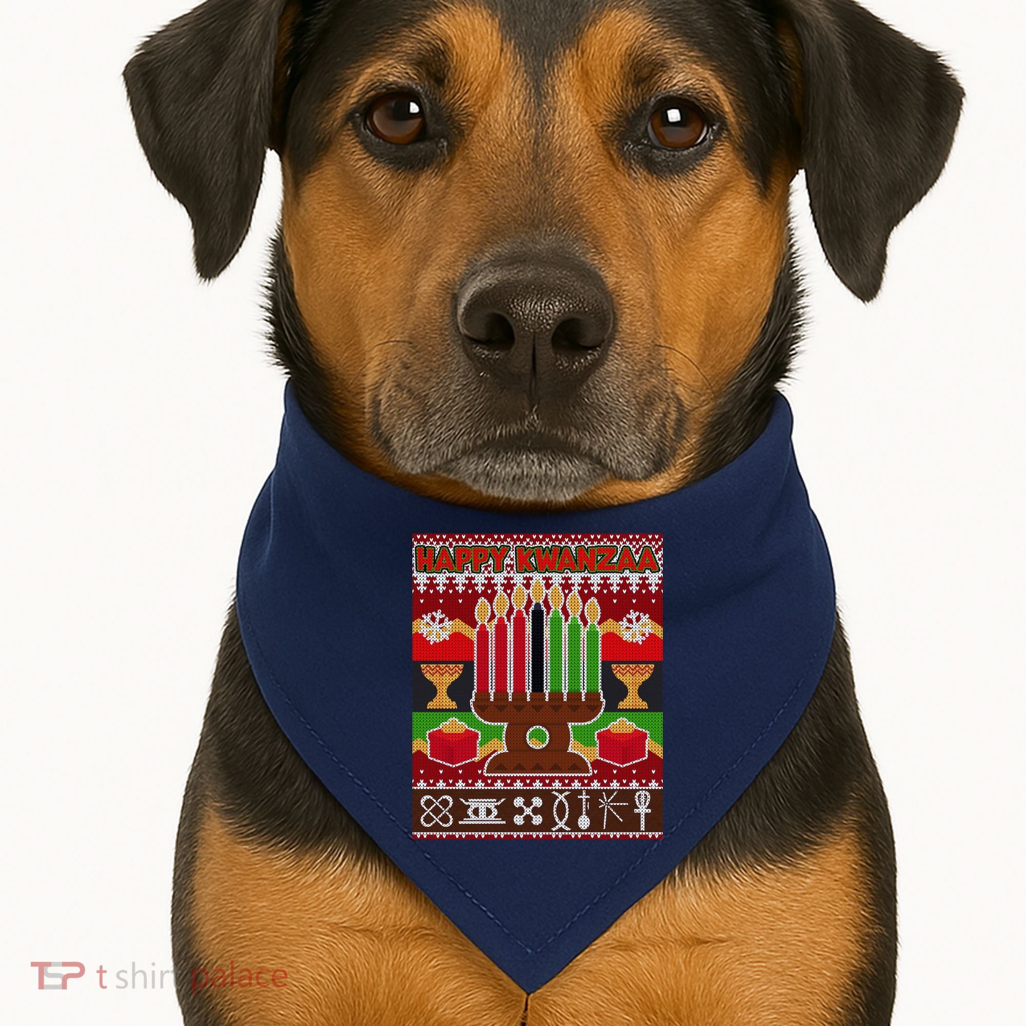 Happy Kwanzaa Ugly Sweater USA-Made Doggie Bandana