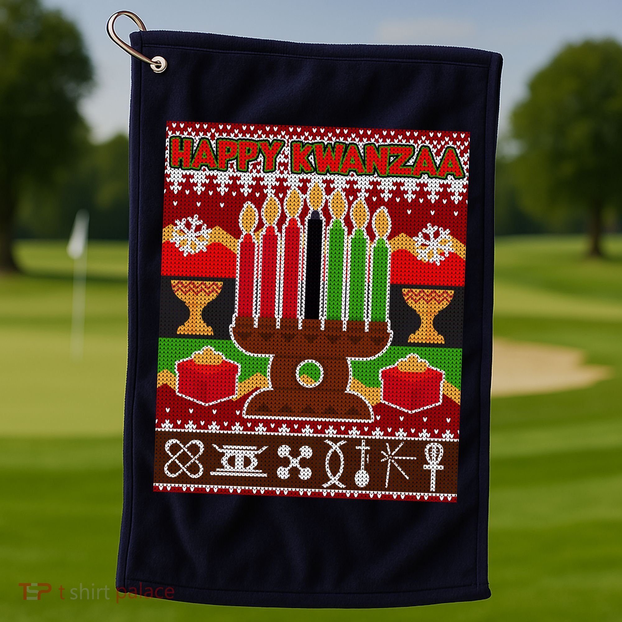 Happy Kwanzaa Ugly Sweater Golf Towel