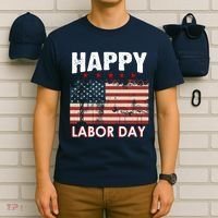 Happy Labor Day American Workers Flag T-Shirt thumb 6