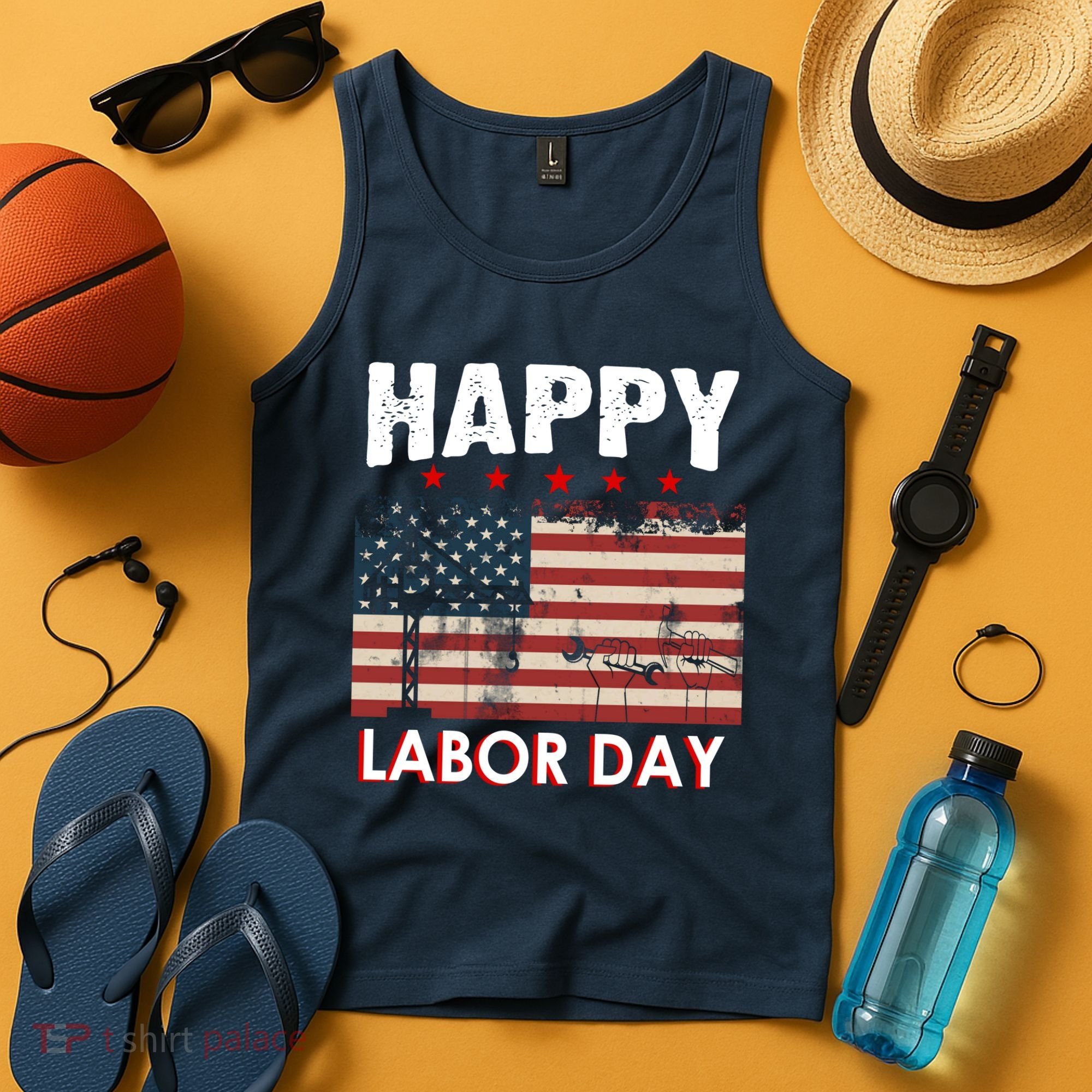 Happy Labor Day American Workers Flag Tank Top