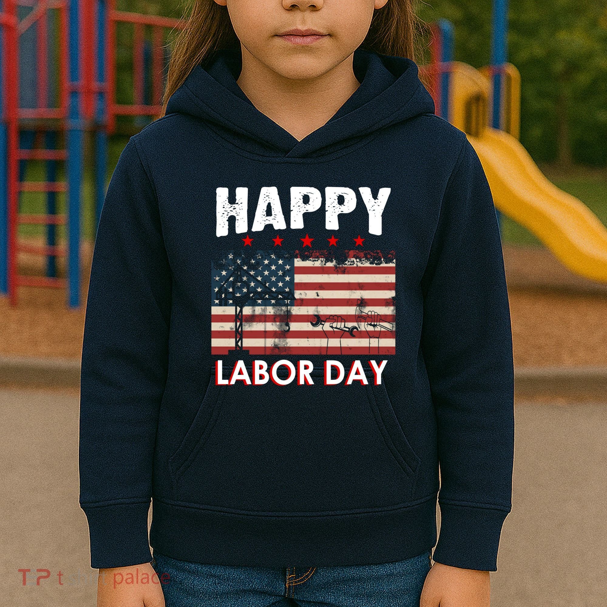 Happy Labor Day American Workers Flag Kids Hoodie