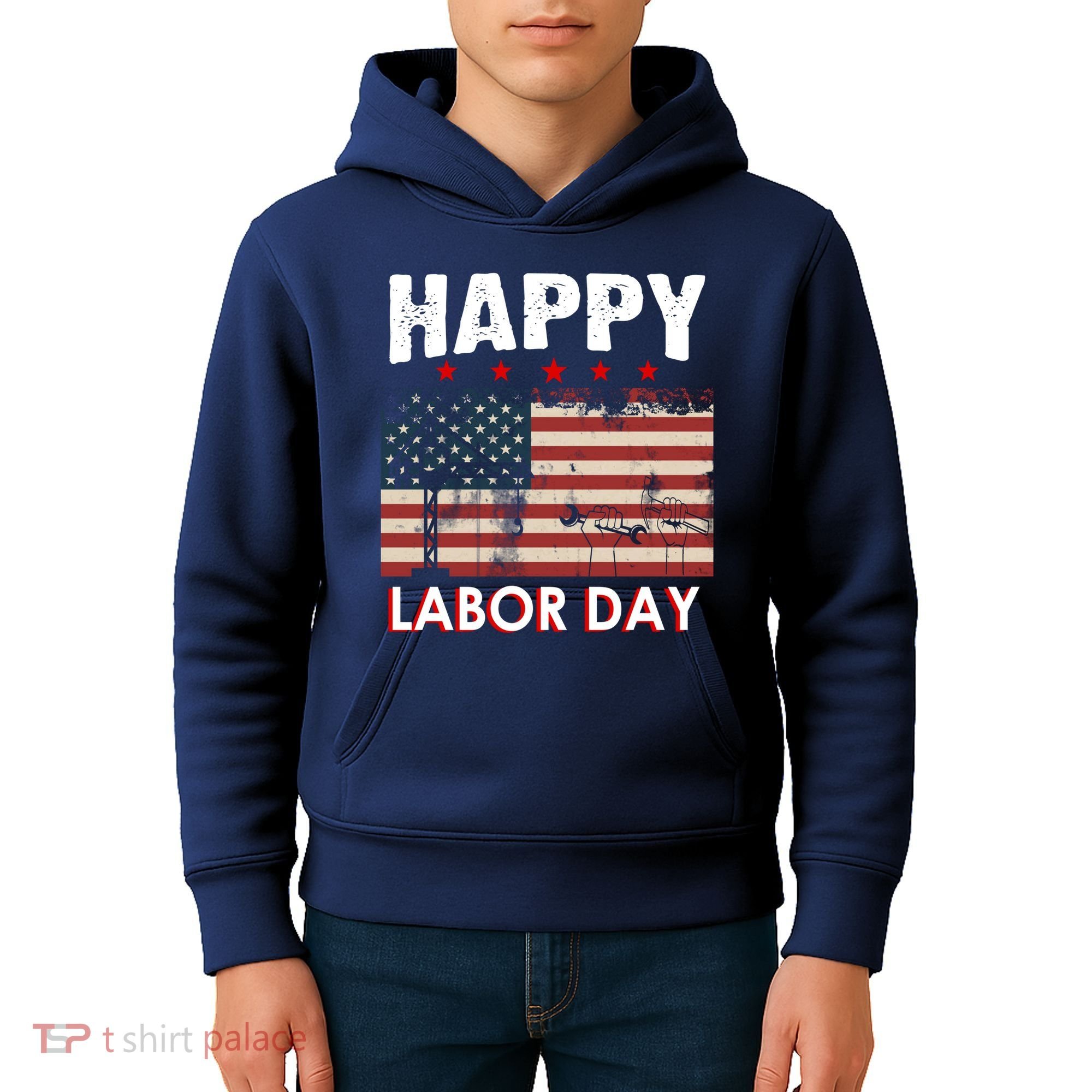 Happy Labor Day American Workers Flag Kids Hoodie