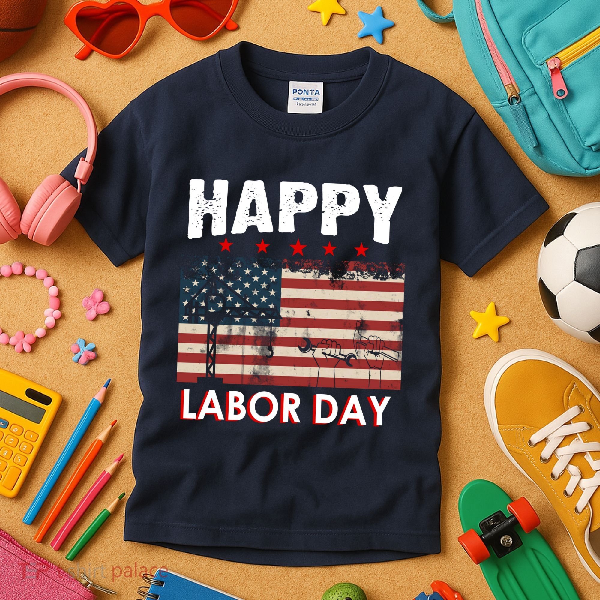 Happy Labor Day American Workers Flag Kids T-Shirt