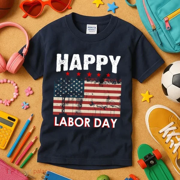 Happy Labor Day American Workers Flag Kids T-Shirt