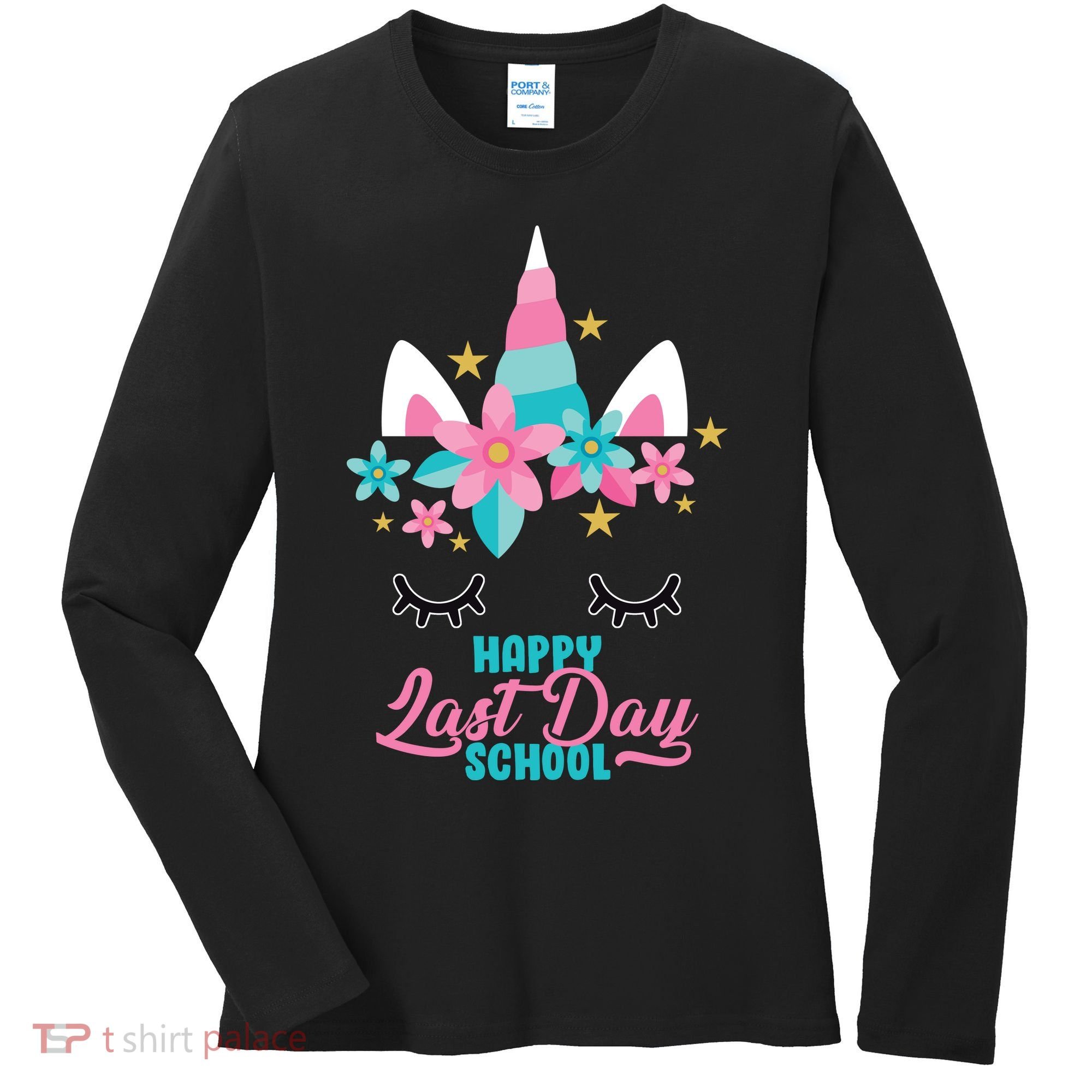 Happy Last Day Of School Unicorn Face Women's Long Sleeve Shirt