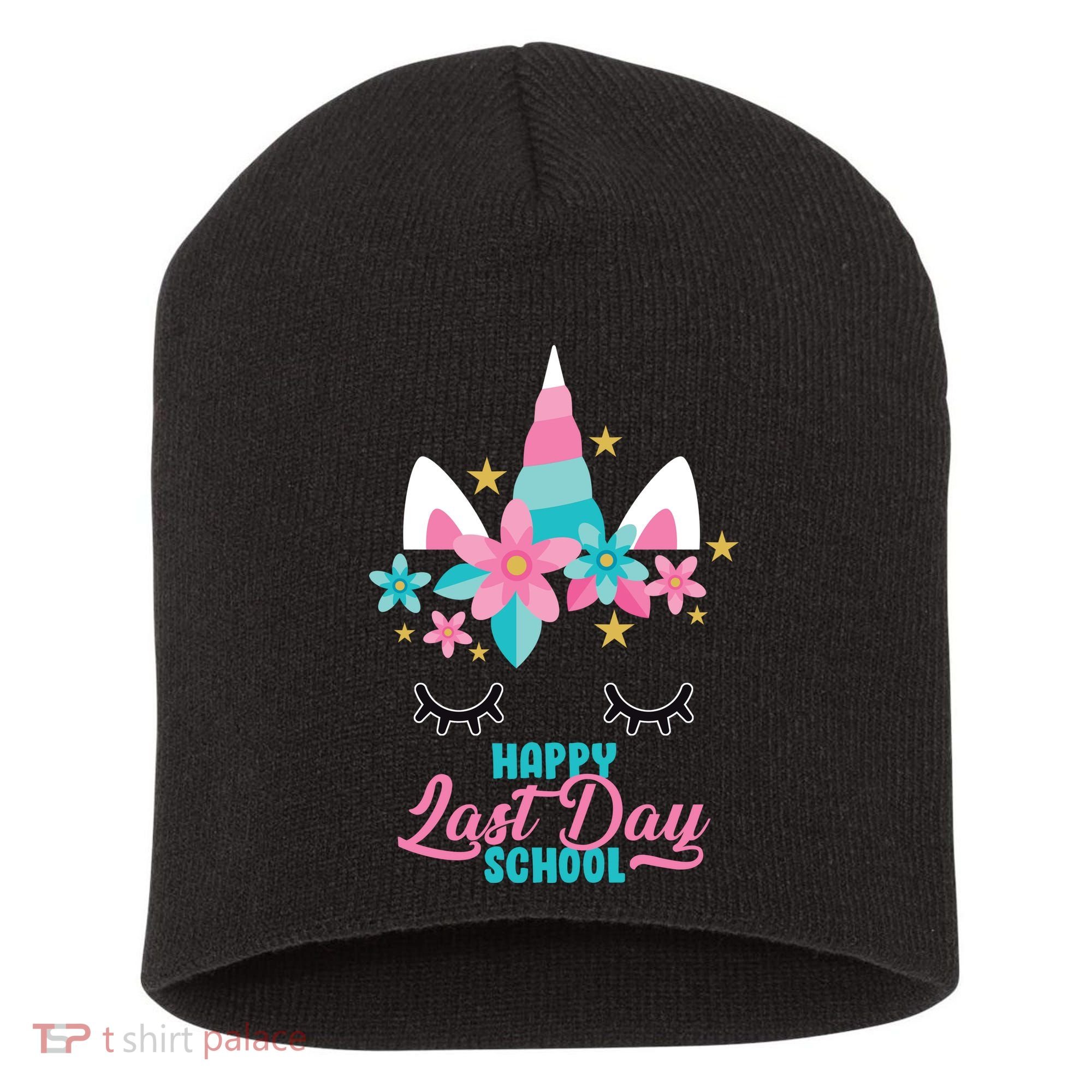 Happy Last Day Of School Unicorn Face Short Acrylic Beanie