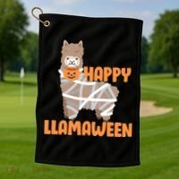 Happy Llamaween Llama Halloween Golf Towel thumb 1