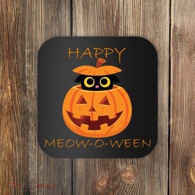 Happy Meow-O-Ween Halloween Coaster