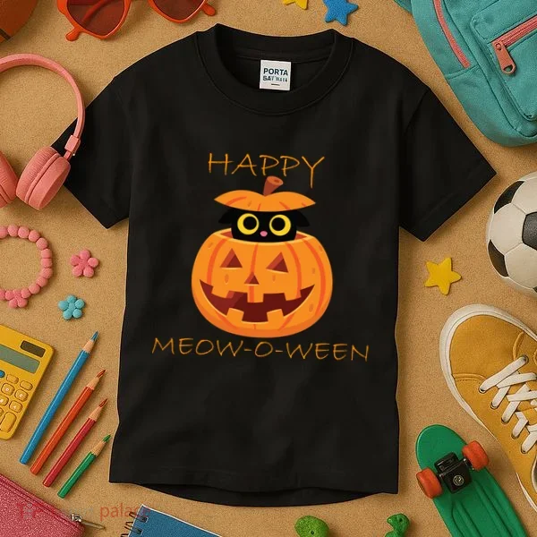 Happy Meow-O-Ween Halloween Kids T-Shirt