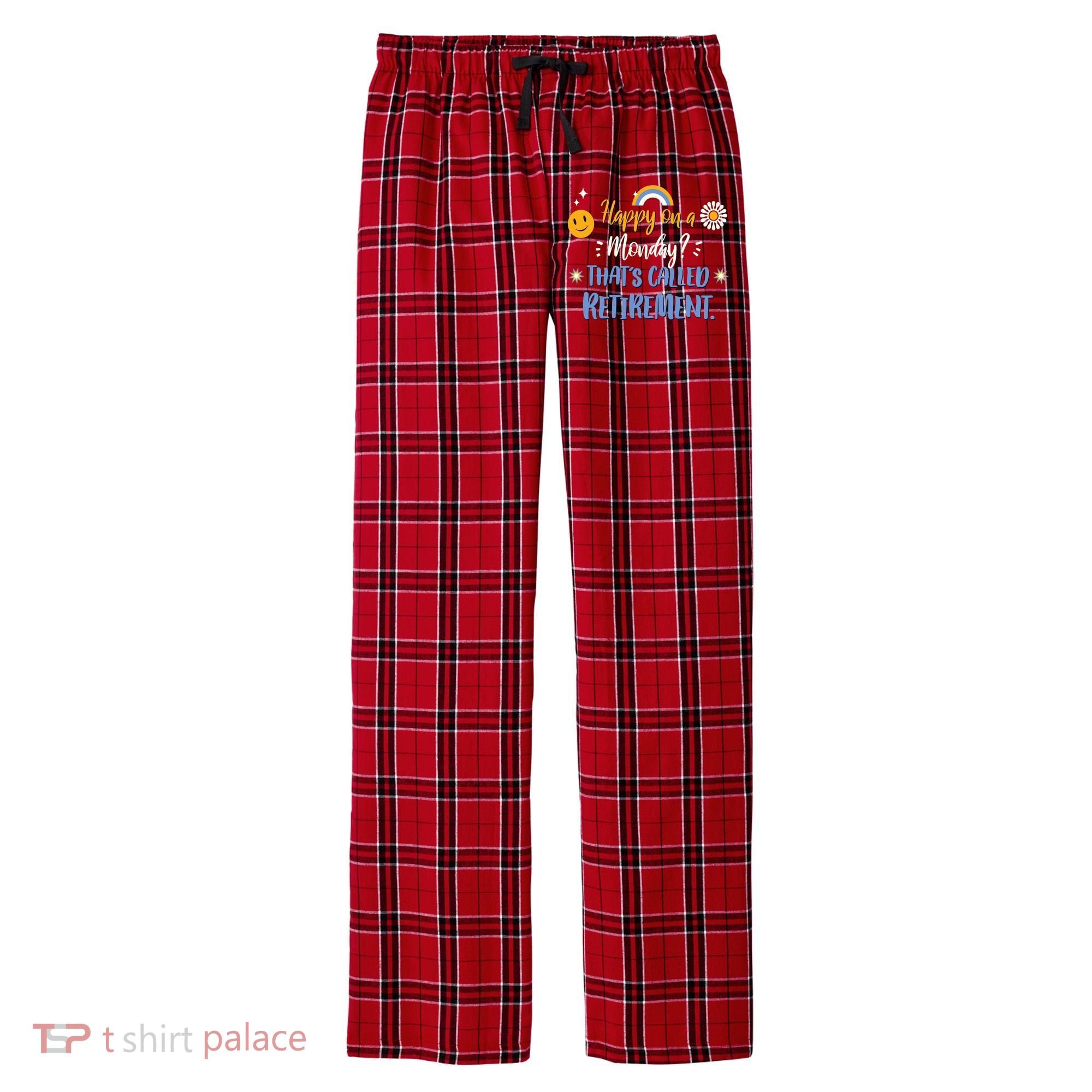 Happy On A Monday That's Called Retirement Men's Flannel Plaid Pajama Pants
