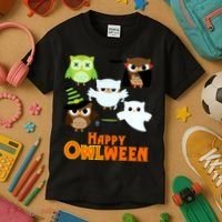 Happy OWLween Halloween Cute Kids T-Shirt thumb 3