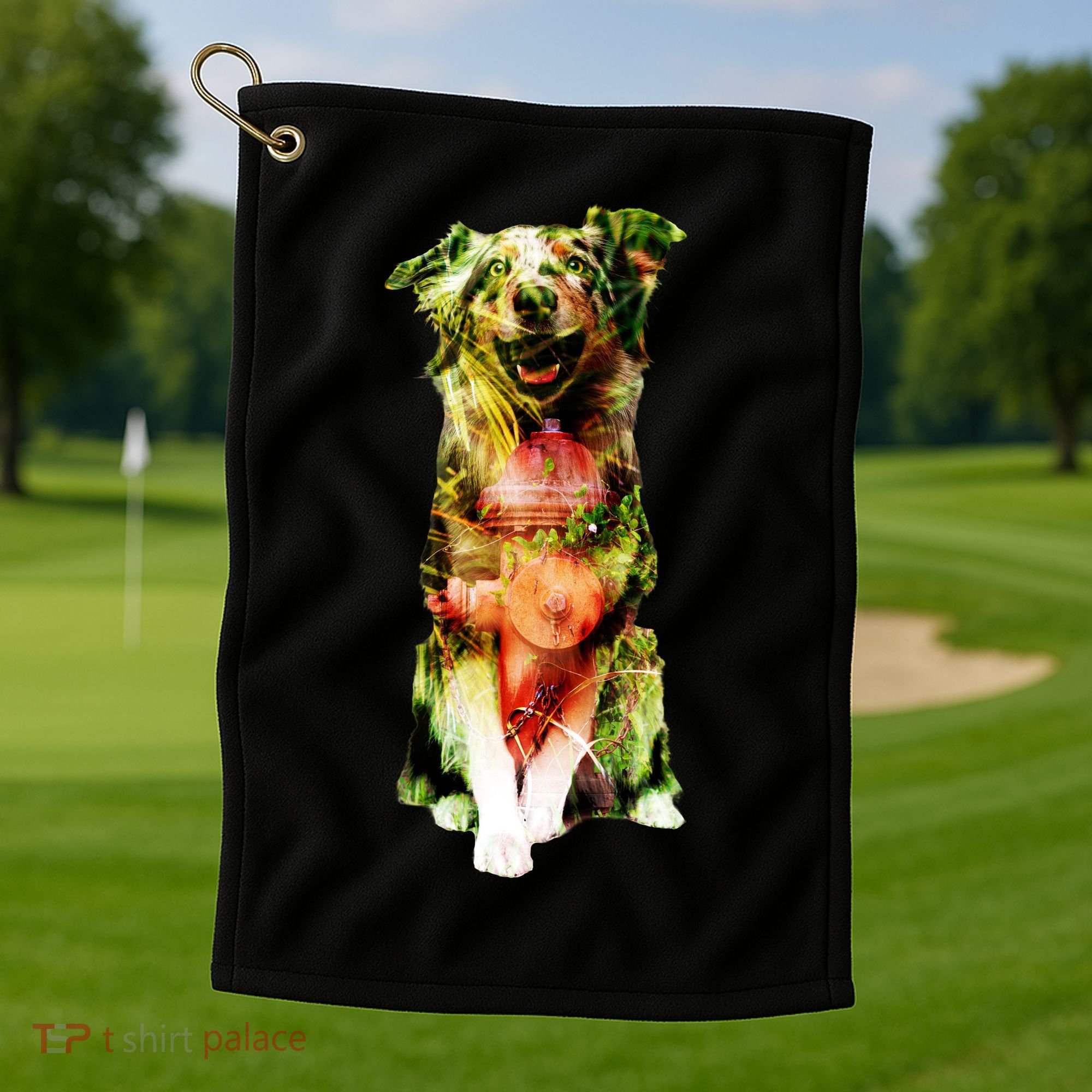 Happy Pup Fire Hydrant Rescue Dog Golf Towel