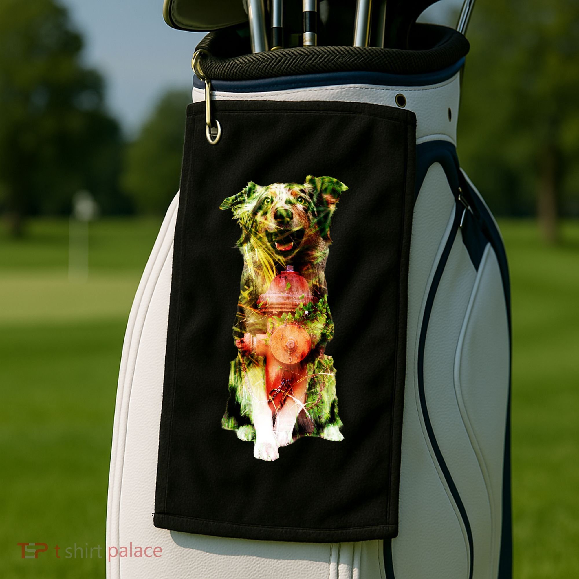 Happy Pup Fire Hydrant Rescue Dog Golf Towel