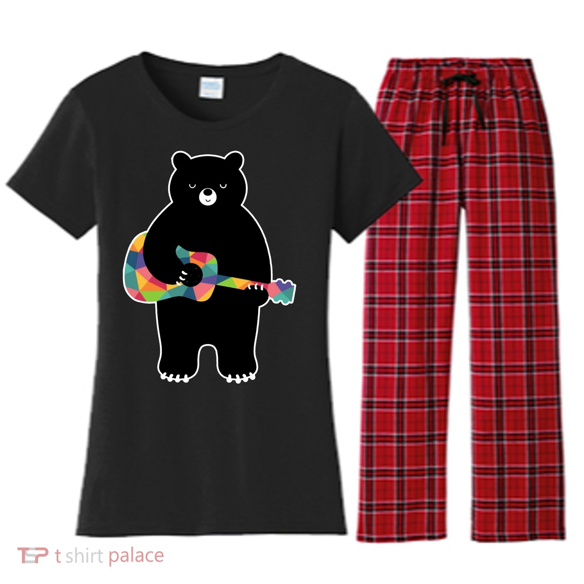 Happy Song Bear Guitar Women's Flannel Pajama Set