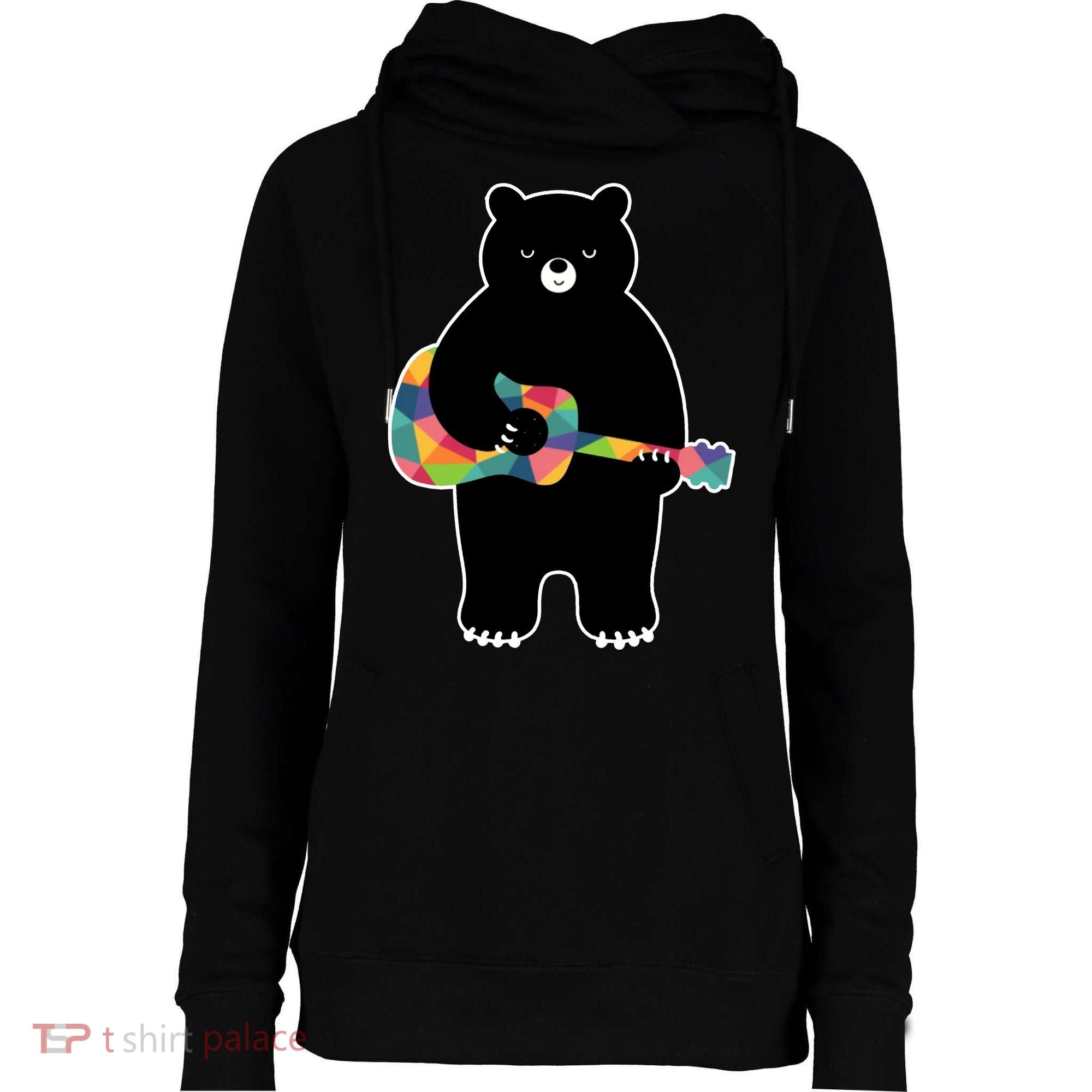 Happy Song Bear Guitar Womens Funnel Neck Pullover Hood