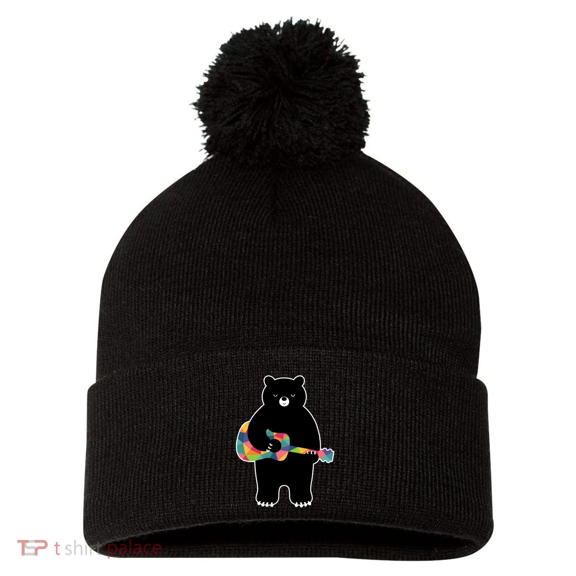 Happy Song Bear Guitar Pom Pom 12in Knit Beanie