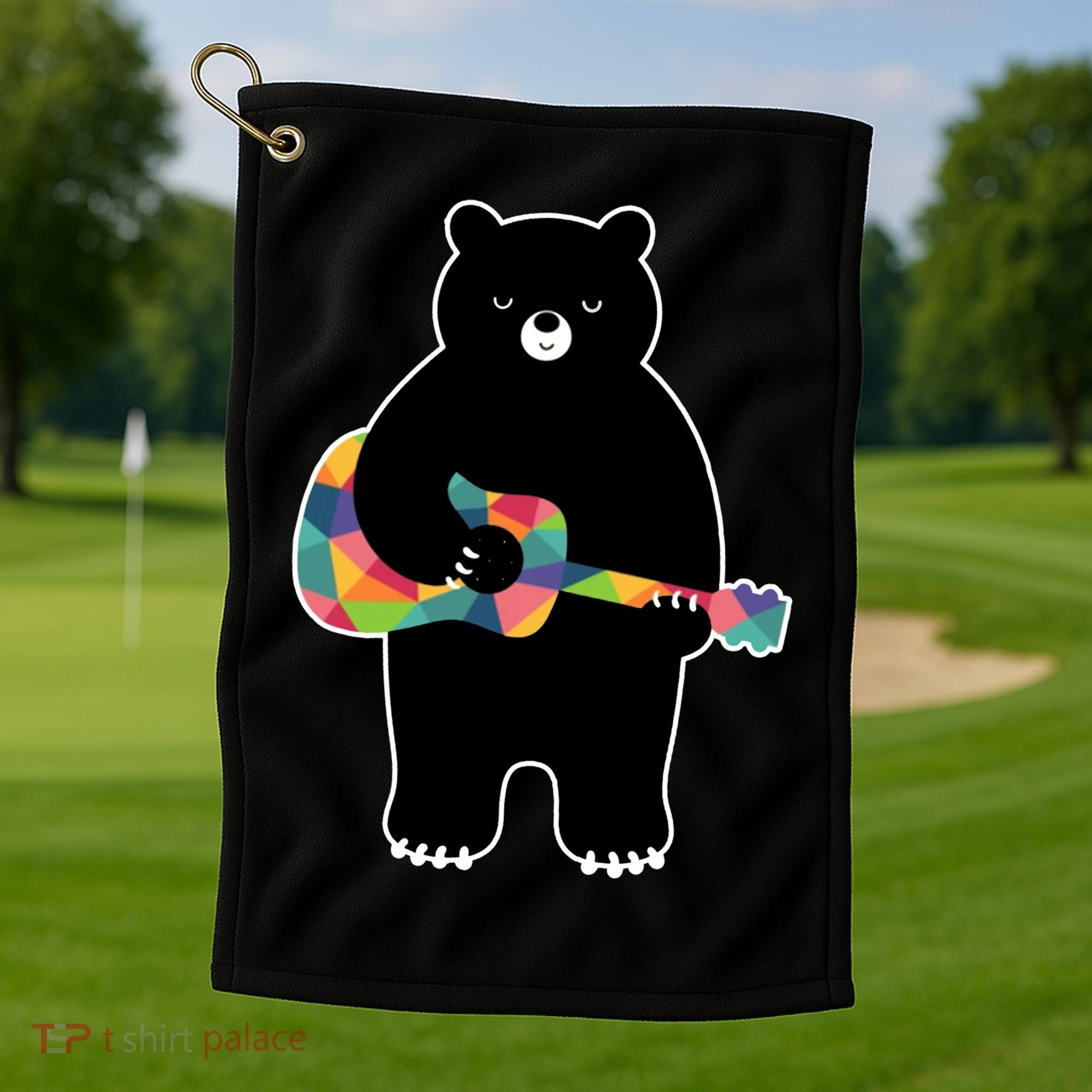 Happy Song Bear Guitar Golf Towel