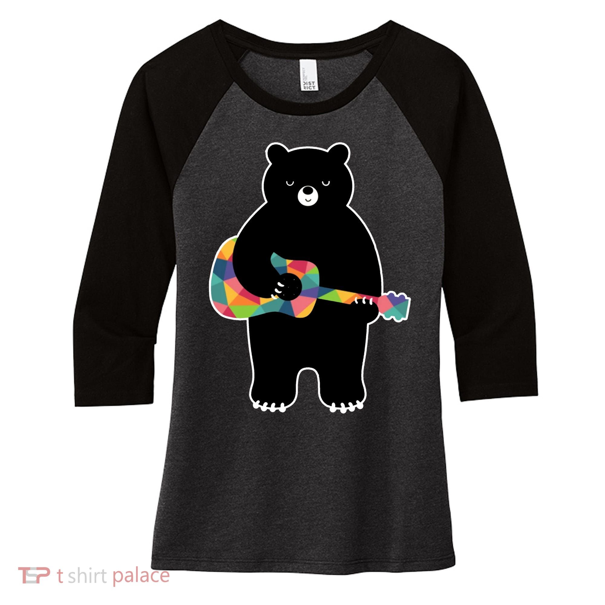 Happy Song Bear Guitar Women's Tri-Blend 3/4-Sleeve Raglan Shirt